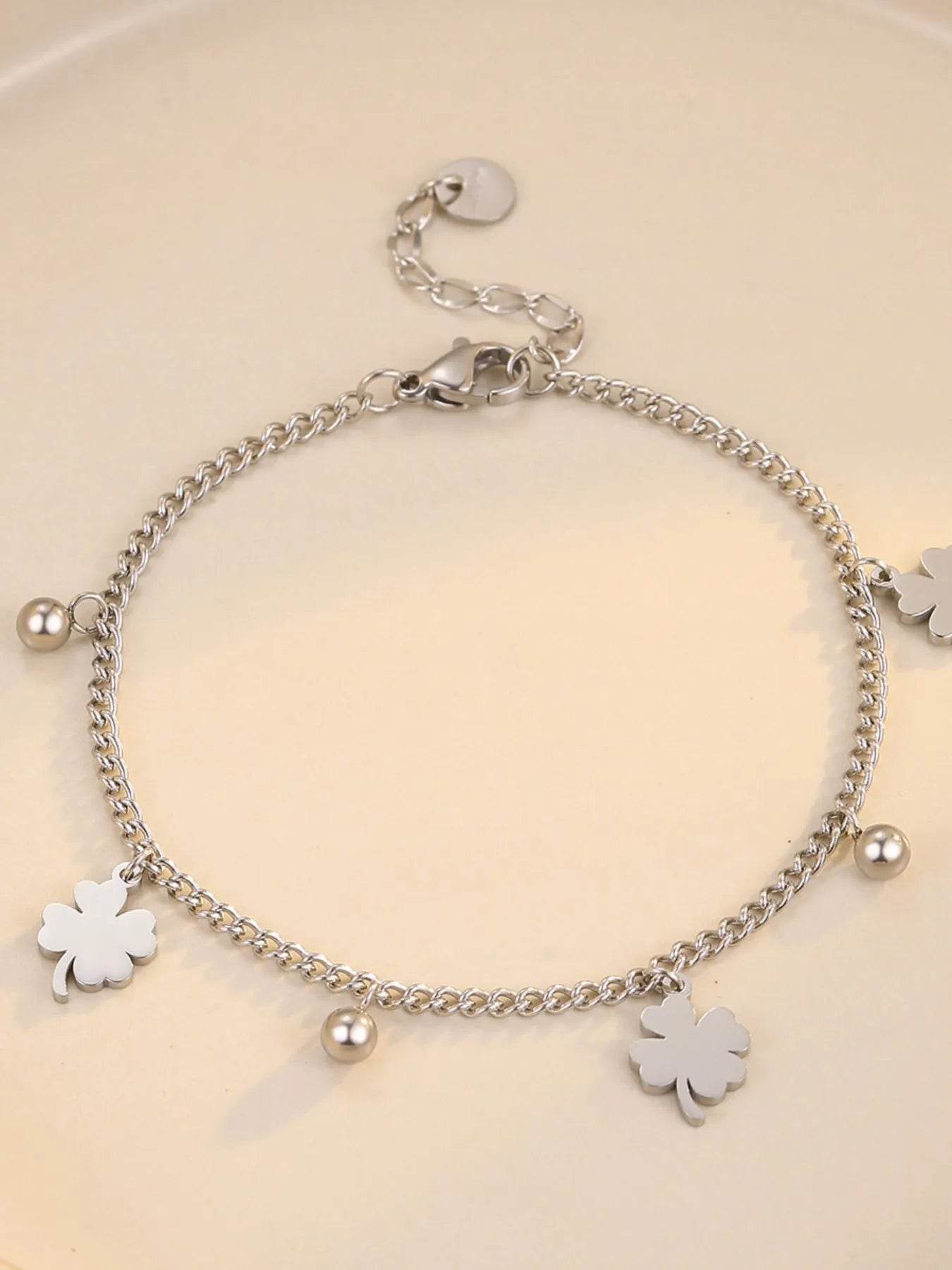 Elegant Stainless Steel Four Leaf Clover Bracelet - Hypoallergenic Good Luck Charm in Gold/Silver - Store 42