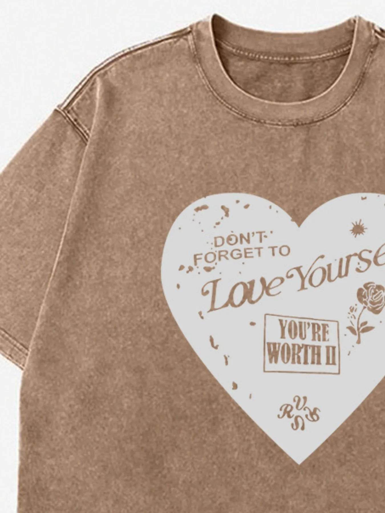 Heart Graphic Oversized Round Neck T-Shirt - Short Sleeve, 100% Polyester, Machine Washable - Store 42