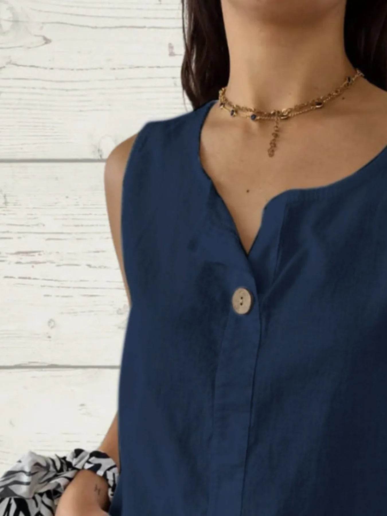 Full Size Casual Linen Sleeveless Blouse Plus Size - Store 42