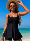Scoop Neck Double Spaghetti Strap Top and Shorts Set Black