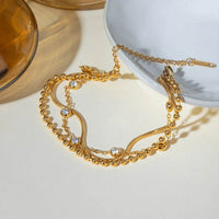 18K Gold-Plated Layered Bracelet with Sparkling Zircon Accents - Adjustable & Elegant Jewelry - Store 42