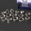 15-Piece Vintage Alloy Ring Set with Synthetic Black Sapphire | Unique Boho Accessories - Store 42