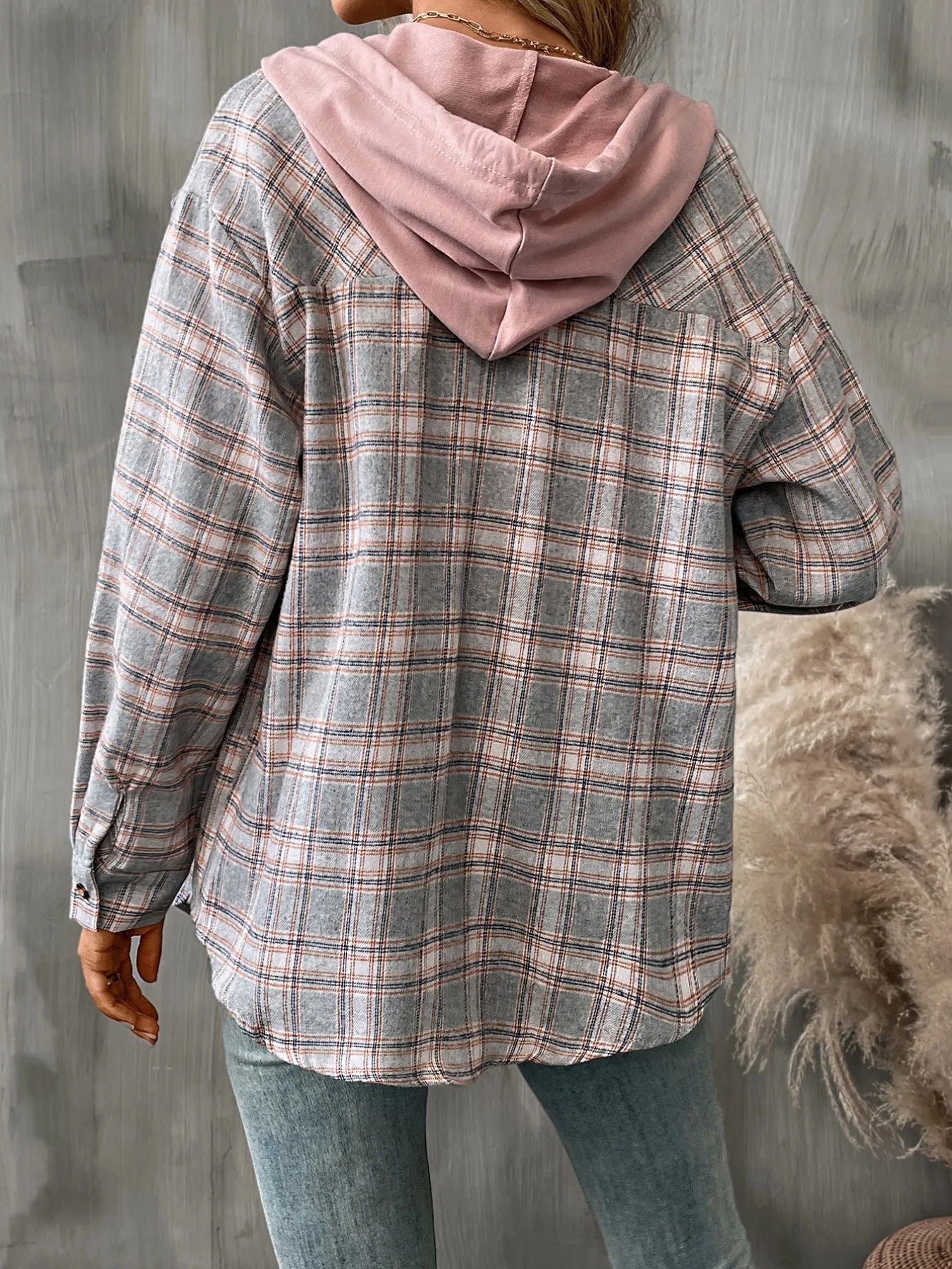 Plaid Button-Up Hooded Shirt
