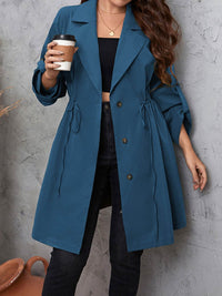 Honey Plus Size Lapel Collar Drawstring Roll-Tab Sleeve Trench Coat - Store 42