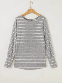 Sleek Stripe Dolman Sleeve Drop Shoulder Top - Soft Stretchy Blend, Easy Care, Imported Fashion - Store 42