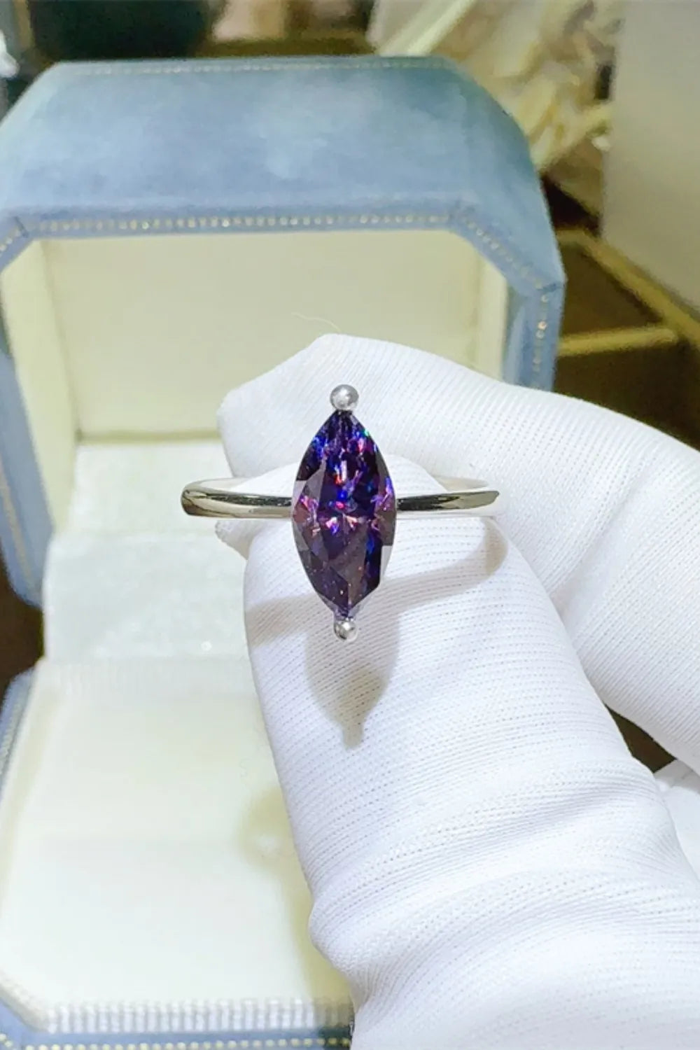 2 Carat Moissanite Ring in Platinum-Plated 925 Sterling Silver with Box & Certificate