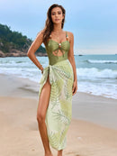 Cutout Sweetheart Neck One-Piece Swimwear and Cover-Up Swim Set Matcha Green