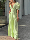 Full Size Cutout V-Neck Puff Sleeve Jumpsuit Plus Size - Store 42