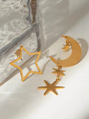 18K Gold-Plated Dangle Earrings with Moon and Star Design - Stylish and Unique Jewelry - Store 42
