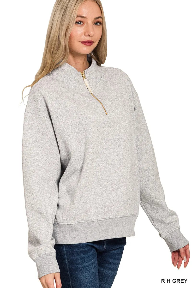 Zenana Fleece Half Zip Pullover Sweatshirt for Women - Soft Cotton Blend, Relaxed Fit, Versatile Style