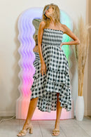 BiBi Smocked Body Off Shoulder Check Dress