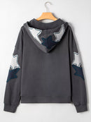 Star Patchwork Contrast Stitching Mineral Wash Kangaroo Pocket Hoodie