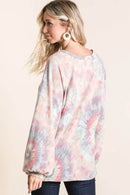 BiBi Pastel Tie Dye Top with Puff Sleeves - Soft Cotton, Relaxed Fit, Casual Chic Style - Store 42
