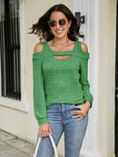 Trendy Cold Shoulder Cutout Blouse with Square Neck - Opaque & Slightly Stretchy Fabric - Store 42