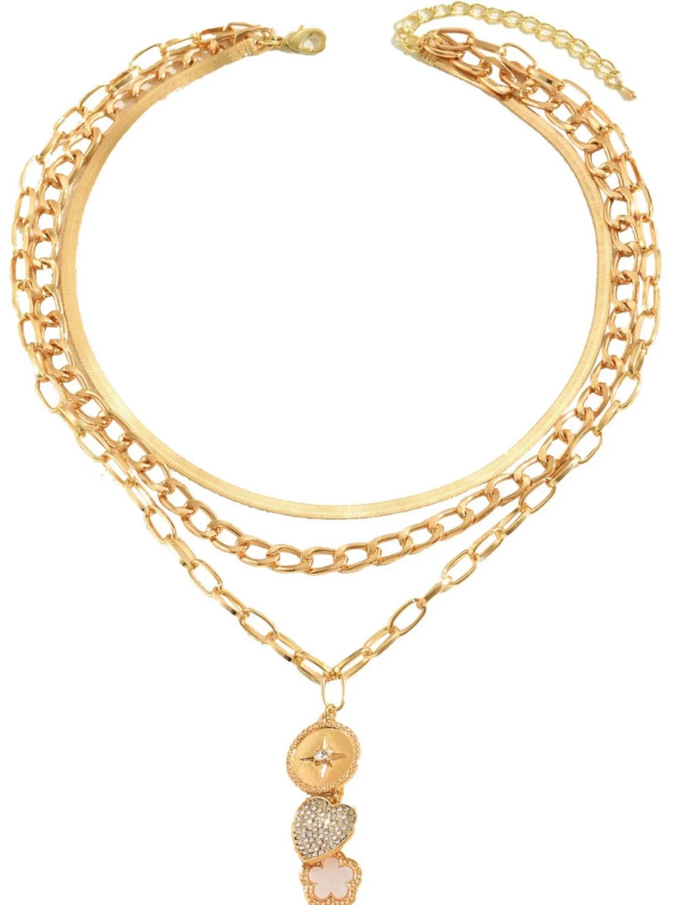 18K Gold-Plated Stainless Steel Layered Necklace with Rhinestones – Elegant and Durable Jewelry - Store 42