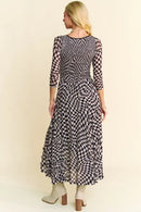 Davi & Dani Printed Checker Mesh Flowy Maxi Dress