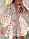 Full Size Floral Print Lace Detail V-Neck Mini Dress Plus SIze - Store 42