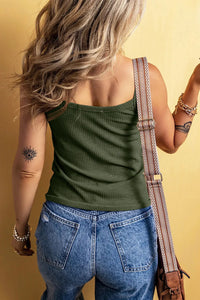 Full Size Casual Ribbed Button-Front Tie-Hem Tank Top Plus Size