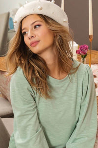 Stylish BiBi Slub Terry Puff Shoulder Sweatshirt - Soft & Trendy Casual Wear, 100% Cotton - Store 42