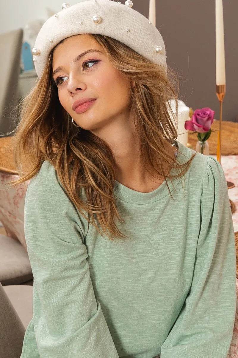 Stylish BiBi Slub Terry Puff Shoulder Sweatshirt - Soft & Trendy Casual Wear, 100% Cotton - Store 42