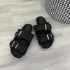 Raw Hem Open Toe Double Buckle Sandals Black