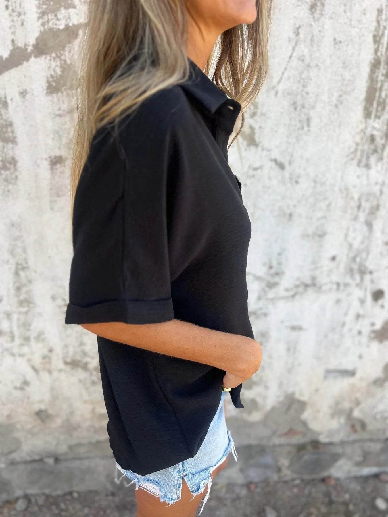 Full Size Casual Button Down Short Sleeve Loose Shirt Plus Size - Store 42