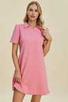 Double Take Full Size Texture Short Sleeve Dress Pink