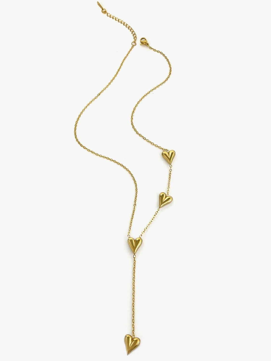 Stunning 18K Gold-Plated Heart Drop Y-Necklace with Multiple Charms for Elegant Layering