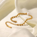 Pearl and Gold Chain Jewelry Set with Necklace and Bracelet