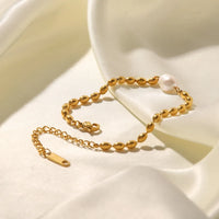 Pearl and Gold Chain Jewelry Set with Necklace and Bracelet