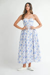 MABLE Sweetheart Neckline Floral Printed Midi Dress Blue