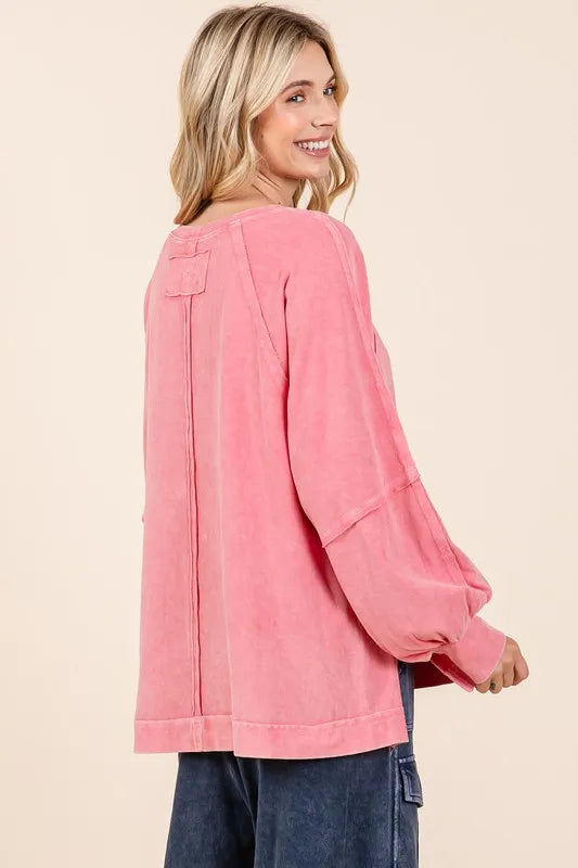 Mittoshop Mineral Wash Raglan Long Sleeve Oversized Top