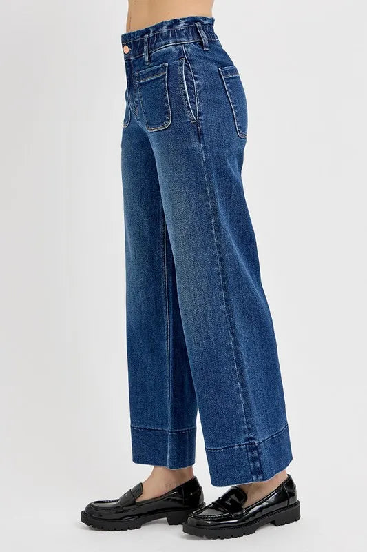 RISEN Elastic Band Wide Leg Jeans for Women - Comfortable, Flowy Style with Stretchy Fit