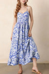 Floral Print Spaghetti Strap High Waist Dress Dusty Blue