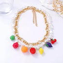 18K Gold-Plated Double Layered Necklace with Colorful Imitation Pearls - Unique Fashion Accessory - Store 42
