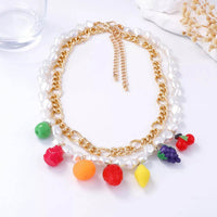 18K Gold-Plated Double Layered Necklace with Colorful Imitation Pearls - Unique Fashion Accessory - Store 42