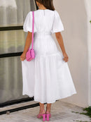 V-Neck Puff Sleeve Midi Dress