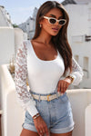 Lace Detail Scoop Neck Long Sleeve Bodysuit - Store 42
