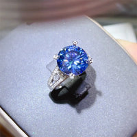 5 Carat Moissanite 925 Sterling Silver Ring Blue