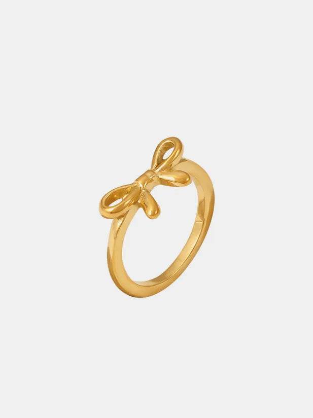 Elegant 18K Gold-Plated Stainless Steel Bow Ring - Unique Statement Jewelry