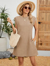 Round Neck Cap Sleeve Mini Dress Coffee
