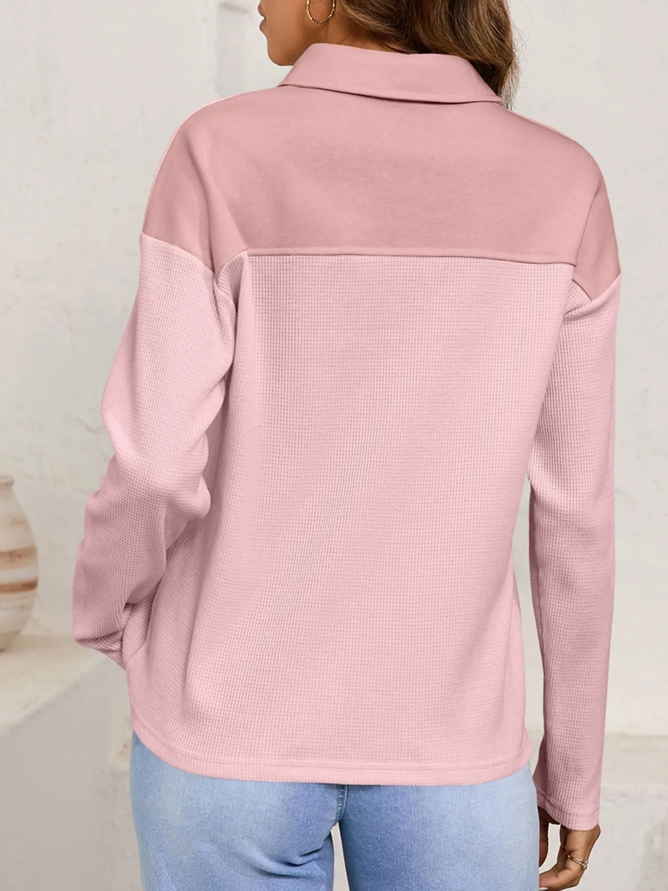 Long Sleeve Thermal Knit Polo Top