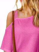 Trendsi Asymmetrical Neck Half Sleeve T-Shirt - Slightly Stretchy, 95% Polyester, 5% Spandex - Store 42