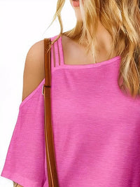 Trendsi Asymmetrical Neck Half Sleeve T-Shirt - Slightly Stretchy, 95% Polyester, 5% Spandex - Store 42