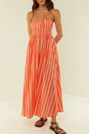 Striped Square Neck Cami Dress Orange