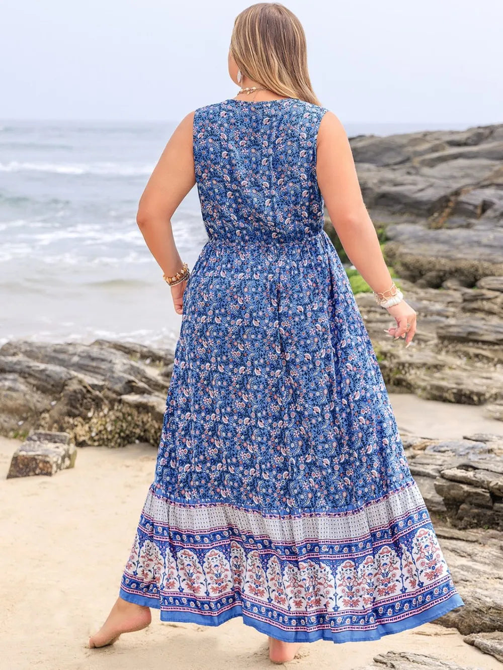 Plus Size Tied Printed Sleeveless Maxi Dress - 100% Viscose, Opaque, Various Sizes 0XL-4XL