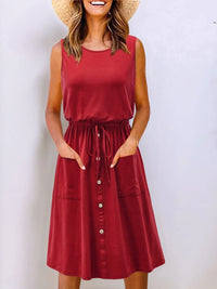 Full Size Round Neck Sleeveless Tank Dress Plus Size Scarlet