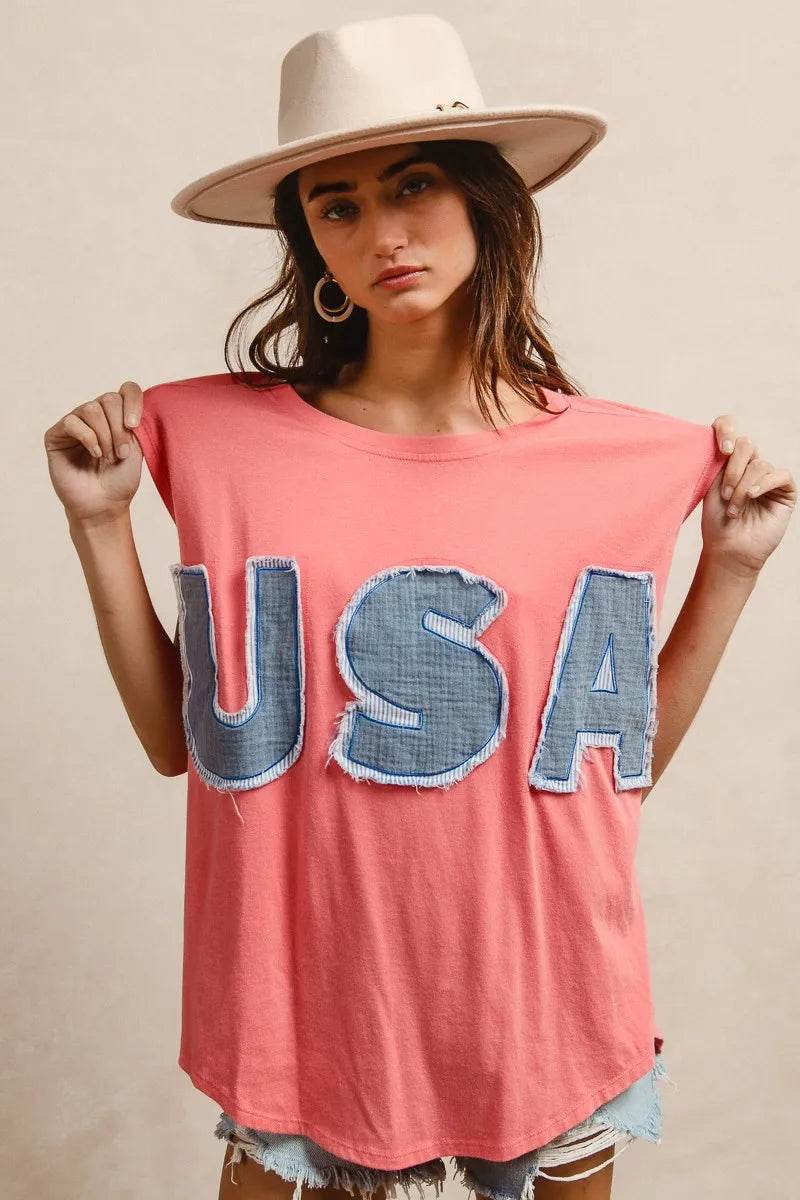 BiBi Washed Jersey With Usa Patched Raw Cut Edge Detail