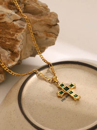 18K Gold-Plated Stainless Steel Zircon Cross Pendant Necklace - Elegant Christian Jewelry - Store 42