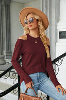 Trendsi Casual Cold-Shoulder Blouse with Long Sleeves and Round Neck - Solid Opaque Design - Store 42